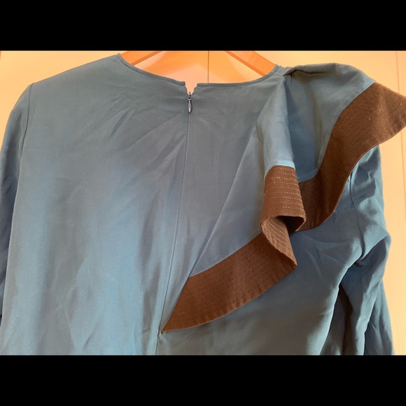Auth Givenchy Asymmetric Ruffle-front silk top Blue sz 42 - Picture 6 of 13